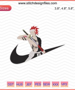 Nike x Renji Abarai Embroidery Designs File featuring anime-inspired Nike logo, unique graphic patterns, machine embroidery ready.