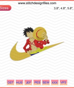 Nike x Monkey Luffy Embroidery Design File, Nike Machine Pattern Featuring Iconic Cartoon Character, High-Quality Embroidery Design