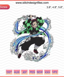 "Mizu no Kokyu Embroidery Designs, Kimetsu no Yaiba Machine Embroidery File: Elegant Demon Slayer Patterns for Sewing Machines"