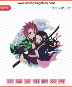 Tanjiro and Nezuko Kamado Embroidery Designs File, Kimetsu no Yaiba Machine Embroidery Art, Anime Characters Embroidery Design.