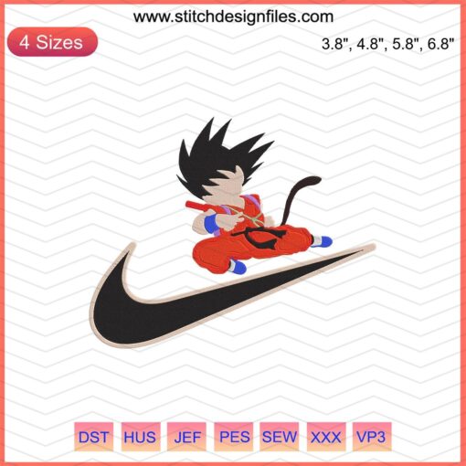 Goki Kid x Nike Dragon Ball Super Embroidery File, Featuring Iconic Characters, Perfect for Machine Embroidery Design Fans.