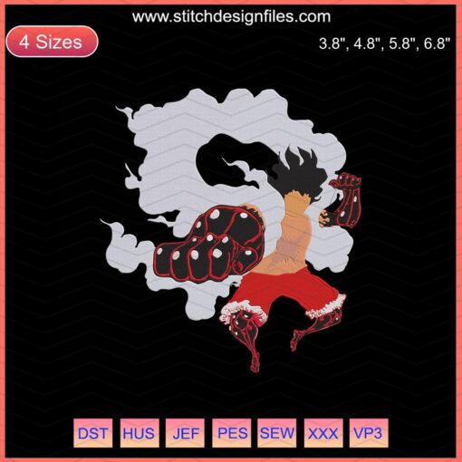 One Piece Luffy Gear Four Embroidery Design File, Machine Stitch pattern, Anime-inspired DIY Project, Digital Download