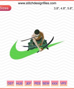 Roronoa Zoro x Nike Machine Embroidery Design File, One Piece Anime Inspired Stitch Patterns, Unique Embroidery Art.