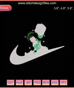 Izuku Midoriya x Nike Embroidery Designs File, My Hero Academia Machine Embroidery Patterns, Unique Anime Embroidery Designs.