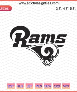 Los Angeles Rams logo embroidery file, machine embroidery patterns, NFL team design, downloadable embroidery designs.