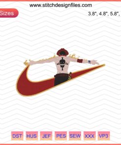 Nike x Portgas D. Ace One Piece Embroidery File: Vibrant Nike logo with anime-inspired One Piece design for machine embroidery.
