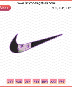 "Embroidered Nike-Swoosh Nezuko Face Design, High-Quality Digital File for Machine Embroidery, Anime-Inspired Craft"