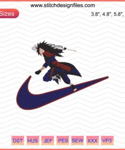 "Nike x Madara Uchiha Embroidery Design File: High-quality Nike machine embroidery featuring iconic Naruto character design."