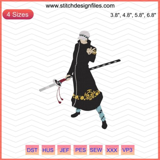 Trafalgar Law Machine Embroidery Design, One Piece Character, Digital File, Anime Embroidery Patterns, Instant Download