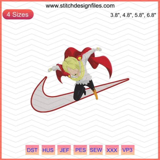 Nike x Vinsmoke Sanji Embroidery File: Unique Nike machine embroidery designs inspired by One Piece character Sanji.