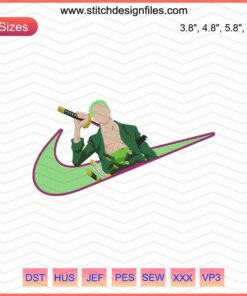 "Nike x Roronoa Zoro Embroidery Designs File: Unique anime-inspired embroidery patterns featuring Nike and Roronoa Zoro."