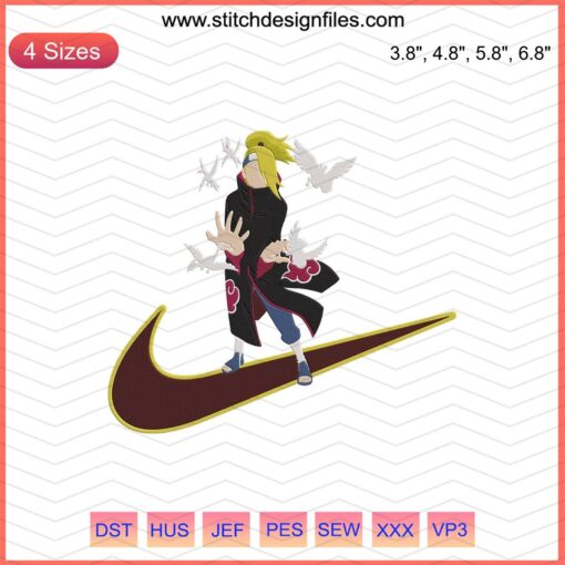 Nike x Deidara Embroidery Design: Unique Nike logo with artistic flair, perfect for machine embroidery enthusiasts.