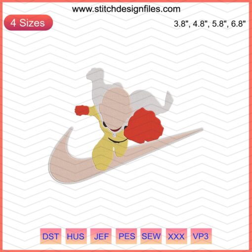 Saitama embroidery file for Nike machine designs featuring unique patterns. Perfect for customizing Nike apparel.
