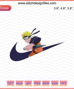 Nike Naruto Attack Embroidery Designs File - Anime-inspired Nike machine embroidery with iconic characters, custom apparel design.