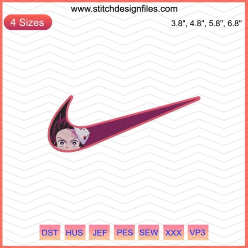 Tanjiro Face Embroidery Design for Nike, Machine Embroidery File, Anime Nike Sneaker Art, Digital Design Files