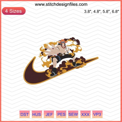 Nike x Ace Attack embroidery design, black and white logo, swoosh pattern, machine embroidery file, detailed stitching design.