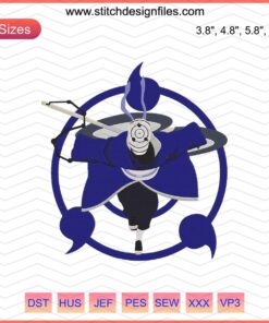 Obito Uchiha Embroidery Design, Naruto Machine Embroidery File, Anime Embroidery Pattern, Ninja Headpiece, Uchiha Clan Symbol