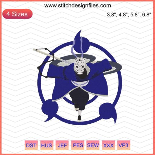 Obito Uchiha Embroidery Design, Naruto Machine Embroidery File, Anime Embroidery Pattern, Ninja Headpiece, Uchiha Clan Symbol