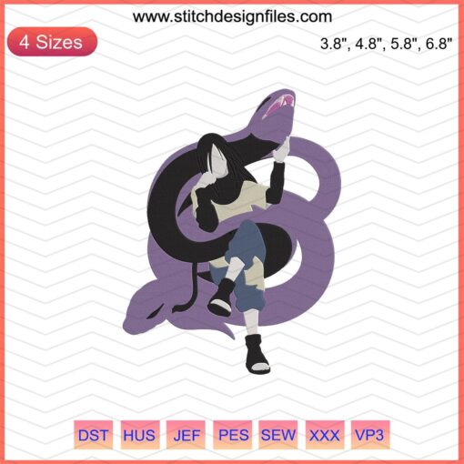 Orochimaru Embroidery Design File, Naruto Machine Embroidery, Anime Stitch Patterns, Ninja Motif, Instant Download.