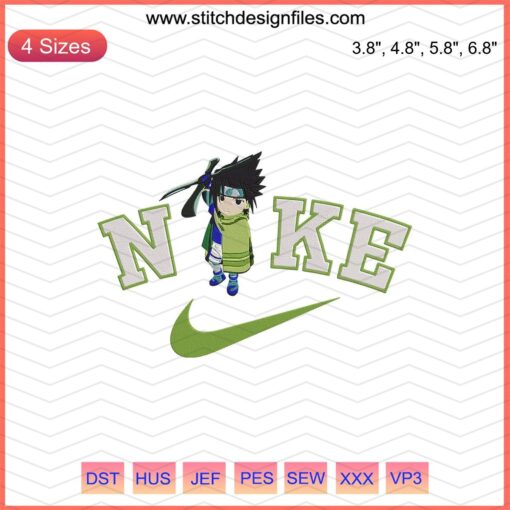 Sasuke Uchiha Chibi Nike Embroidery Design File - Cute Machine Embroidery, Anime Style, Naruto Embroidered Pattern.