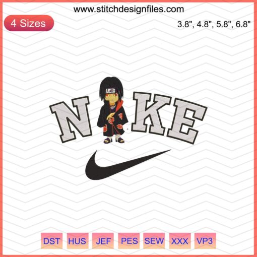 Nike Uchiha Itachi Chibi Embroidery Design File, Cute Machine Embroidery, Anime Nike Embroidery Pattern, Naruto Themed Design