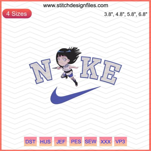 Cute Chibi Hinata Hyuga Nike Embroidery Design, Machine-Ready File, Anime-Inspired Unique Nike Motif, Embroidery Pattern