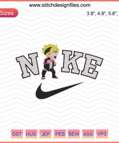 Nike Boruto Chibi Cute Embroidery Design, Machine Embroidery Download, Anime-Inspired Nike Embroidery Patterns