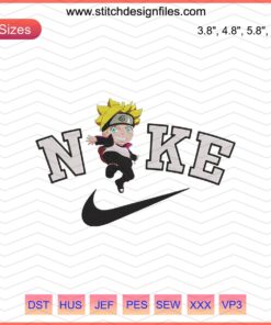 Nike Boruto Chibi Embroidery Designs File featuring Naruto-themed patterns; ideal for machine embroidery fans.