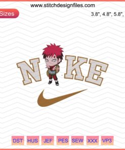 Nike Gaara Chibi Cute Attack Embroidery Design, Machine Embroidery File, Anime-Inspired Pattern, Digital Downloadable Art.