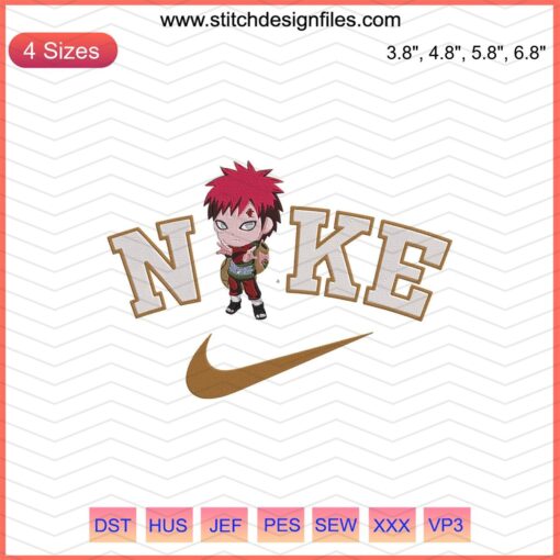Nike Gaara Chibi Cute Attack Embroidery Design, Machine Embroidery File, Anime-Inspired Pattern, Digital Downloadable Art.
