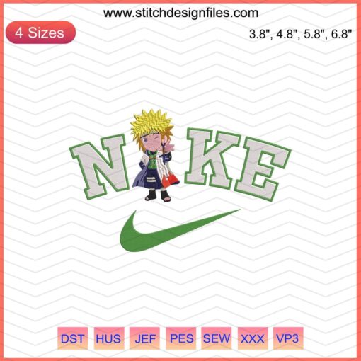 Namikaze Minato chibi Nike embroidery design file for machine embroidery; cute, vibrant pattern, perfect for DIY projects.