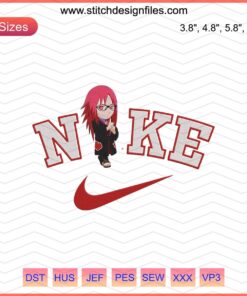 Nike Mitsuki Chibi Embroidery Design File, cute Nike logo character, digital embroidery pattern, machine embroidery download.