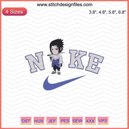 Chibi Sasuke Embroidery Design File, Nike Machine Patterns, Anime Stitch Art, Digital Download, DIY Sewing Project
