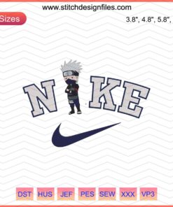 Chibi Kakashi Embroidery Design File: Nike Themed Machine Embroidery, Naruto-Inspired, Fashion Art Stitching Pattern.