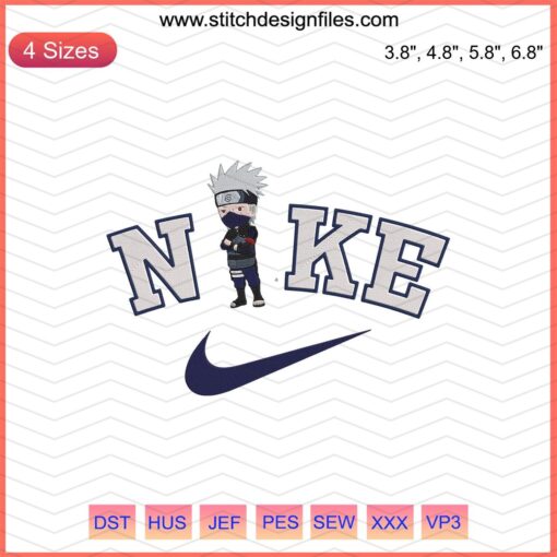 Chibi Kakashi Embroidery Design File: Nike Themed Machine Embroidery, Naruto-Inspired, Fashion Art Stitching Pattern.