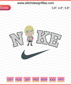 Nike Chibi Samui Embroidery Designs File, featuring vivid Nike logo and Samui motif for machine embroidery projects.