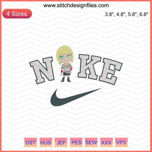 Nike Chibi Samui Embroidery Designs File, featuring vivid Nike logo and Samui motif for machine embroidery projects.