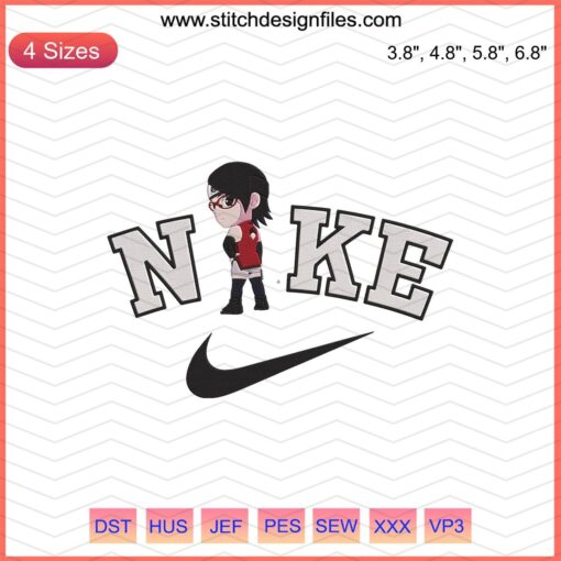 Chibi Sarada Nike Embroidery Designs File, Cute Naruto Character, Machine Embroidery, Downloadable Digital Pattern