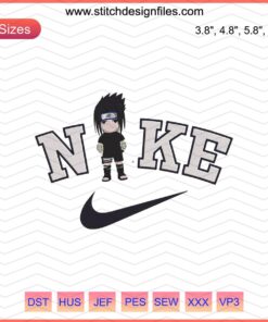 Chibi Sasuke Sharingan Embroidery Design File, Nike Machine Embroidery Designs, Anime-inspired Embroidery Patterns