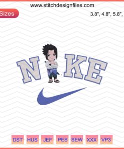 Nike Chibi Sasuke Embroidery Design, featuring Sasuke in iconic Nike gear, compatible with embroidery machines.