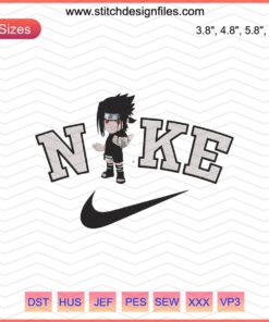 Nike Chibi Sasuke Uchiha Sharingan Embroidery Design File, Nike Machine Embroidery, Anime Character, Detailed Embroidery Art
