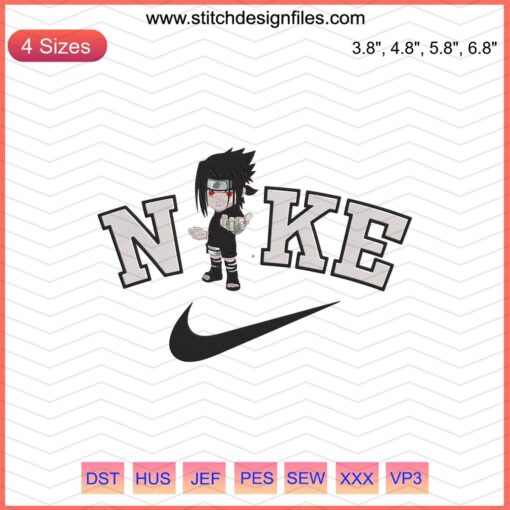 Nike Chibi Sasuke Uchiha Sharingan Embroidery Design File, Nike Machine Embroidery, Anime Character, Detailed Embroidery Art