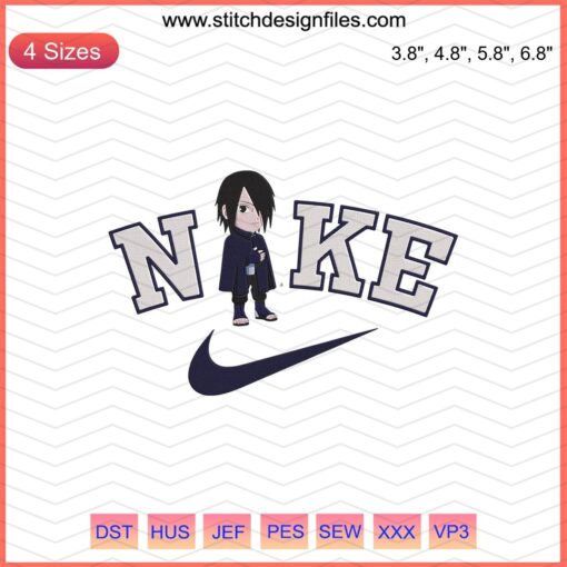 Nike Chibi Sasuke Uchiha Boruto Movie Embroidery Design File, Nike Machine Embroidery Patterns, Anime Sewing Designs.