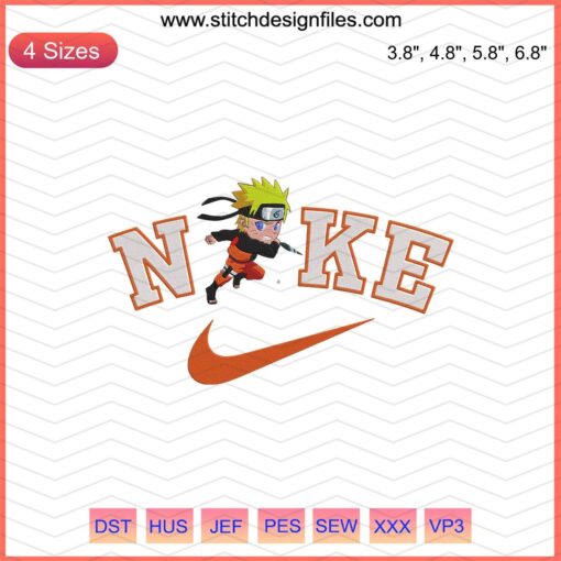 Chibi Uzumaki Naruto Embroidery Designs, Nike logo, machine embroidery file, anime character, digital download.