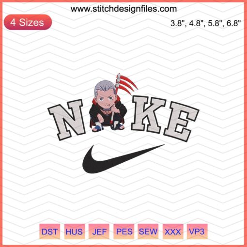 Nike Chibi Hidan Embroidery Design, digital file for Nike machine embroidery, featuring anime-inspired character pattern.