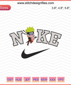 Chibi Naruto Shippuden embroidery design file featuring Nike logo, perfect for machine embroidery enthusiasts.