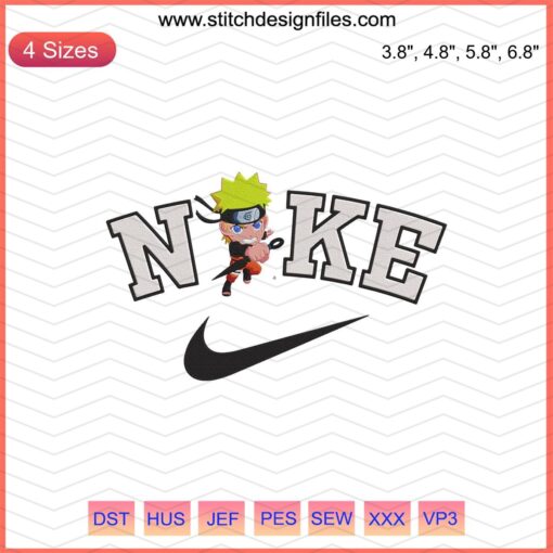 Chibi Naruto Shippuden embroidery design file featuring Nike logo, perfect for machine embroidery enthusiasts.