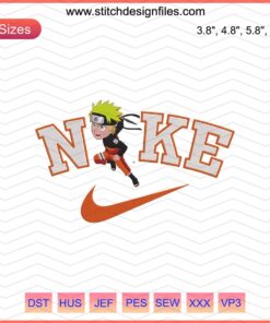 Nike Chibi Naruto Uzumaki Embroidery Designs File, Machine Stitch Patterns, Anime Character Embroidery, Nike Naruto Design.