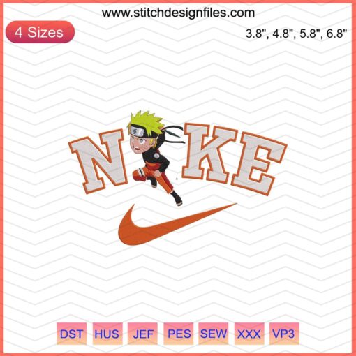 Nike Chibi Naruto Uzumaki Embroidery Designs File, Machine Stitch Patterns, Anime Character Embroidery, Nike Naruto Design.