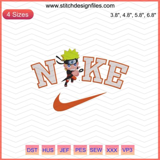 Chibi Naruto Attack Nike Embroidery Designs File, Machine Embroidery Pattern, Naruto Shippuden Anime Logo, Digital Download